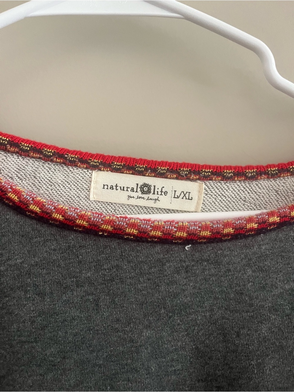 NATURAL LIFE Gray Sweatshirt with Red Multicolor Trim - Picture 6 of 7